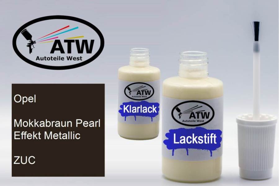 Opel, Mokkabraun Pearl Effekt Metallic, ZUC: 20ml Lackstift + 20ml Klarlack - Set, von ATW Autoteile West.